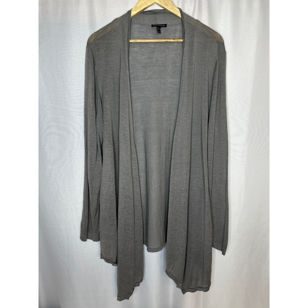 Eileen Fisher Silk Linen Asymmetric Open Cardigan XLARGE Lagenlook Elevated